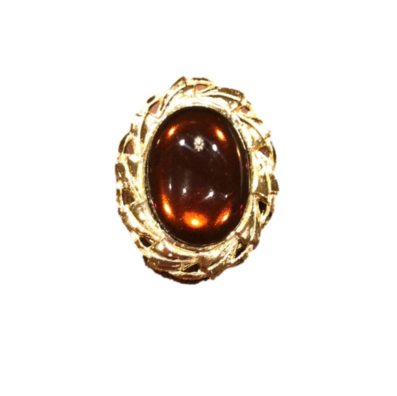GOLD & Amber Gem Brooch (not real) - Picture 1 of 4